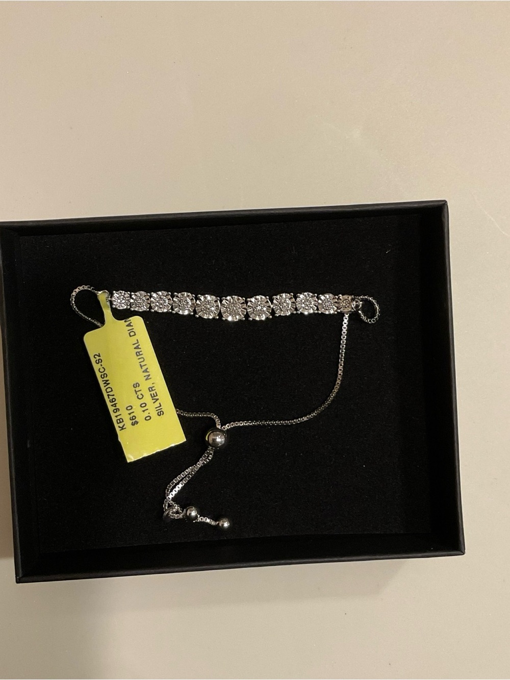 Natural Diamond Silver Bolo Bracelet 0.10 CTW Adjustable NWT MSRP $610